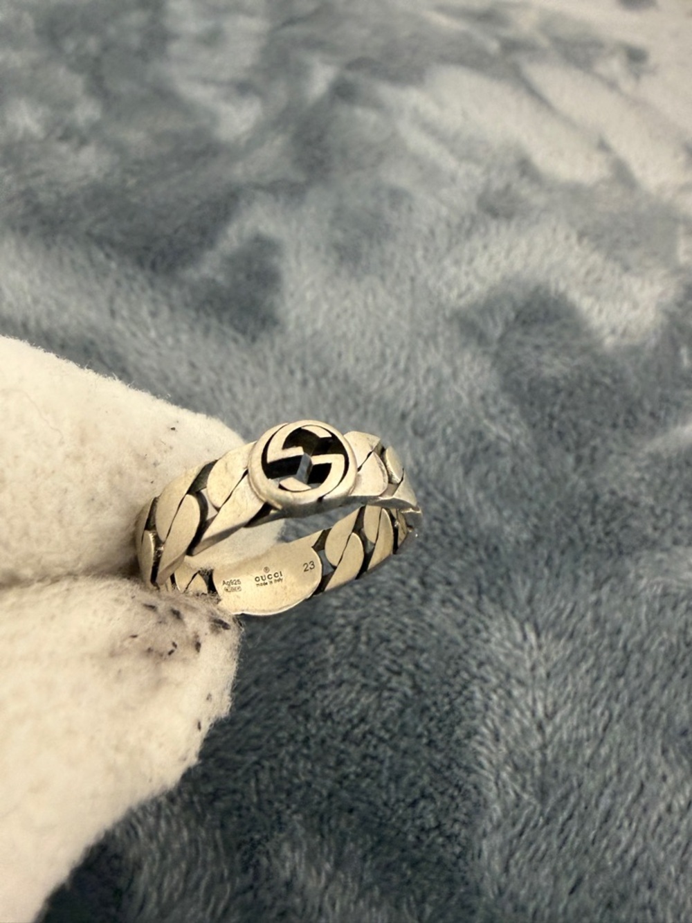 NWT Gucci Interlocking G Gourmette Chain Ring Silver Black Enamel Sz 23 US 10.25 - Picture 8 of 8
